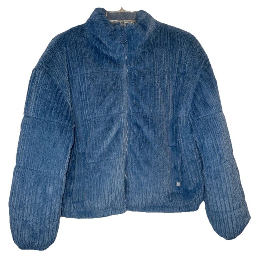 The American Outdoorsman for Women Blue Faux Fur Ribbed Short Lined Jacket Sz M